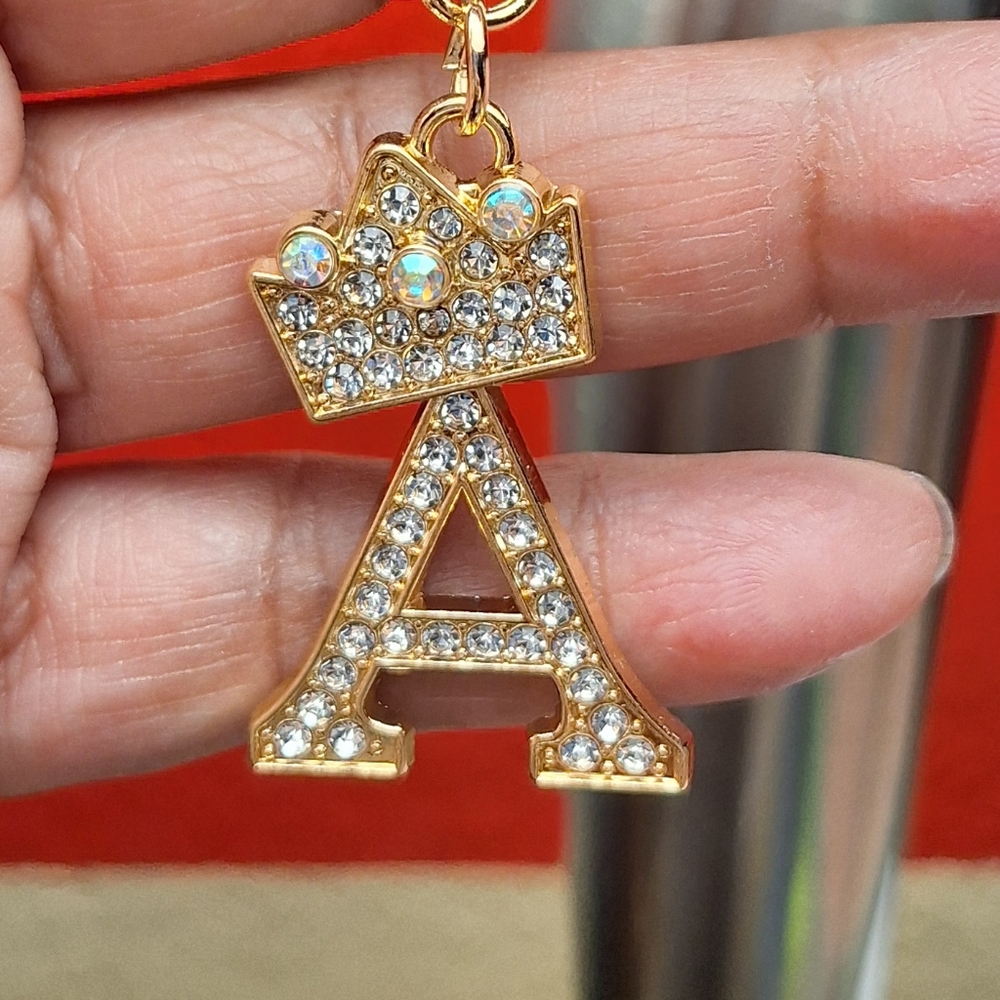Choose 1pc, Alphabet With Crown and Rhinestones Bag Charm - Picture 11 of 12